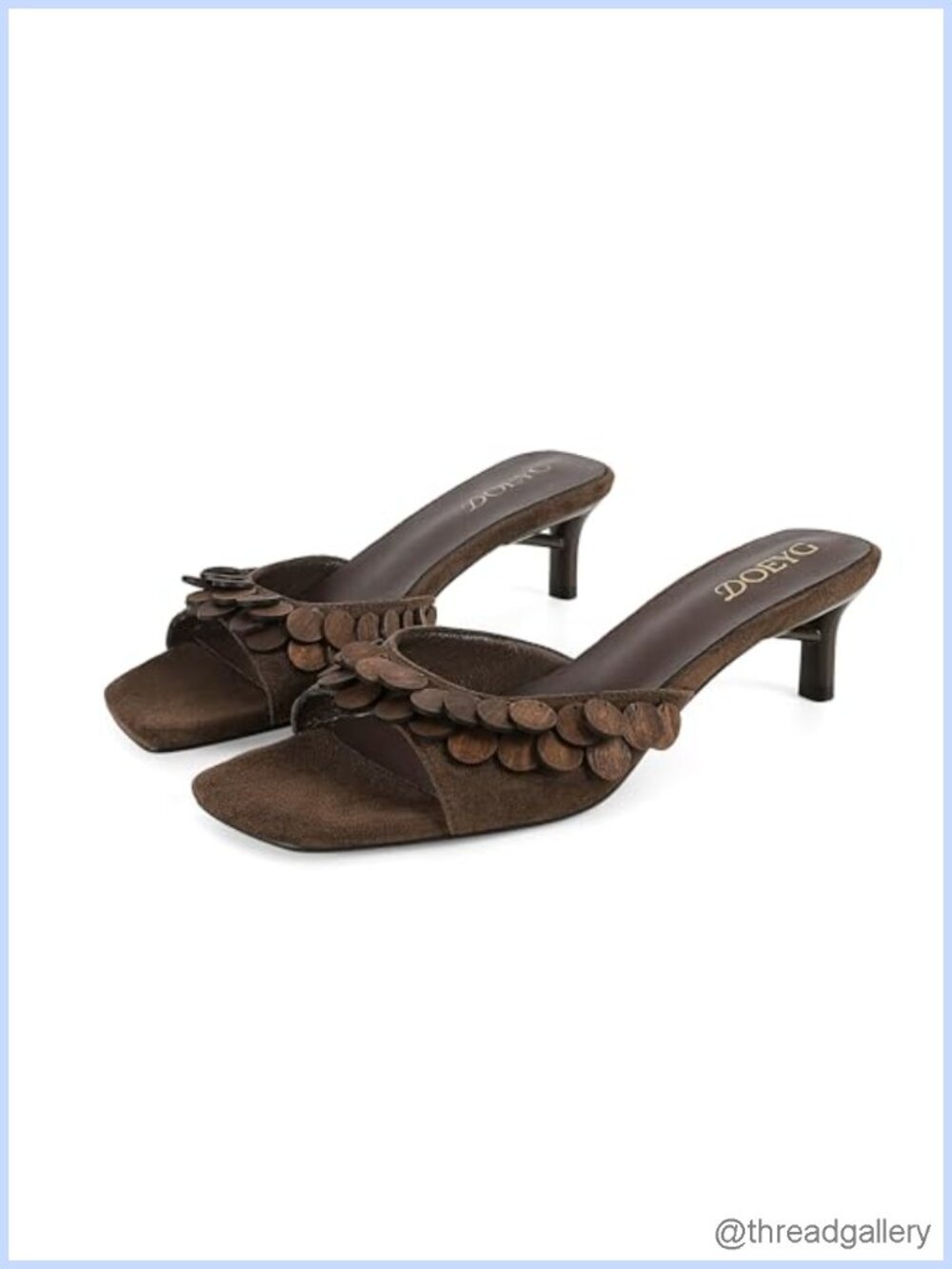 DOEYG Suede Kitten Heel Slide Sandals Square Toe Slip On Mule Heels
